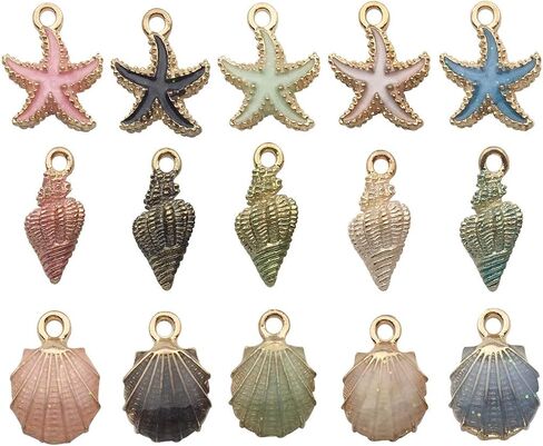 WOCRAFT Assorted Enamel Marine Sea Life Shell Charms for Jewelry Making Enamel Ocean Starfish Conch Shell Bracelet Charm Necklace Earrings Accessories DIY Crafts (Seashell-M156-60pcs) in Saudi Arabia