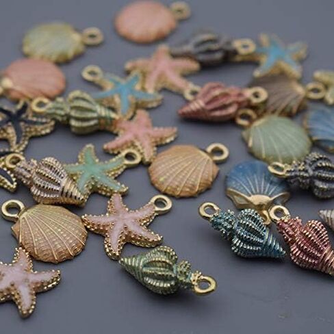 WOCRAFT Assorted Enamel Marine Sea Life Shell Charms for Jewelry Making Enamel Ocean Starfish Conch Shell Bracelet Charm Necklace Earrings Accessories DIY Crafts (Seashell-M156-60pcs) in Saudi Arabia