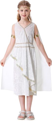 Colorful House Greek Goddess Costume Girls with Cape Deluxe Roman White Toga Cosplay Outfit in Kuwait