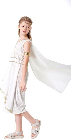 Colorful House Greek Goddess Costume Girls with Cape Deluxe Roman White Toga Cosplay Outfit in Kuwait