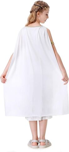 Colorful House Greek Goddess Costume Girls with Cape Deluxe Roman White Toga Cosplay Outfit in Kuwait