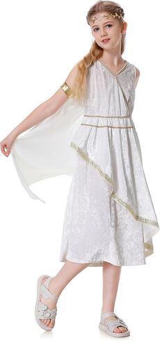 Colorful House Greek Goddess Costume Girls with Cape Deluxe Roman White Toga Cosplay Outfit in Kuwait