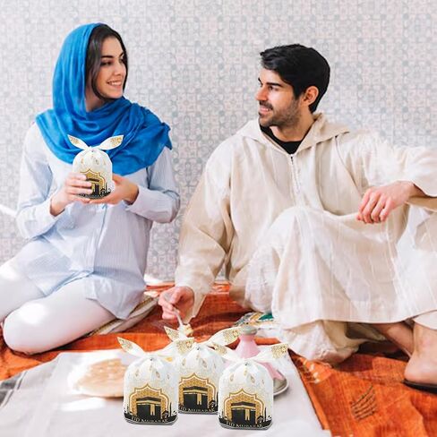 50pcs Eid Mubarak Goodie Bags Ramadan Kareem Gift Plastic Treat Bags Eid Mubarak Candy Bags for Gifts, Eid al-Adha Muslim Castle Moon Star Black Gold Plastic Favor Bags for Eid Party Supplies in Saudi Arabia