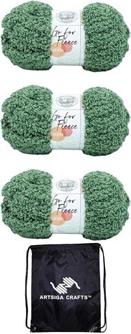 Lion Brand Go for Fleece Sherpa Fern 937-171 (3-Skeins - Same Dye Lot) Jumbo #7 Polyester Yarn for Crocheting and Knitting with Project Bag in Saudi Arabia
