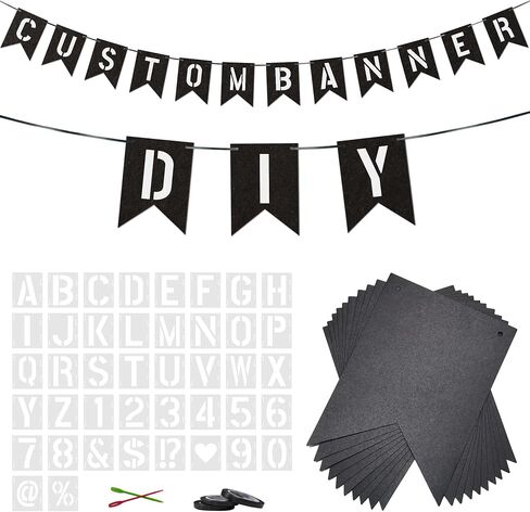 40 PCS Customizable Kraft Banner Set with Letters Stencil, Rustic DIY Party Decorations, Black Blank Banners Kit for Birthday Events in Saudi Arabia