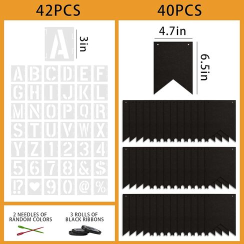 40 PCS Customizable Kraft Banner Set with Letters Stencil, Rustic DIY Party Decorations, Black Blank Banners Kit for Birthday Events in Saudi Arabia