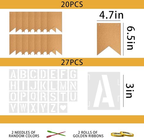40 PCS Customizable Kraft Banner Set with Letters Stencil, Rustic DIY Party Decorations, Black Blank Banners Kit for Birthday Events in Saudi Arabia