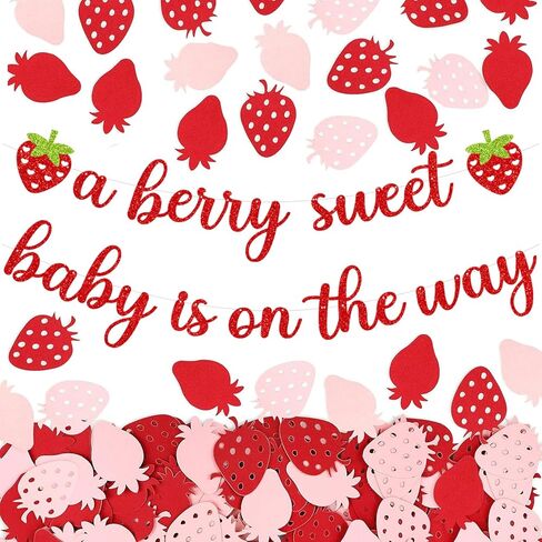Strawberry Baby Shower Decorations a Berry Sweet Baby Is On The Way Banner with Strawberry Confetti for Strawberry Party Decoration Berry First Birthday Gender Reveal Party Supplies (Red) in Saudi Arabia