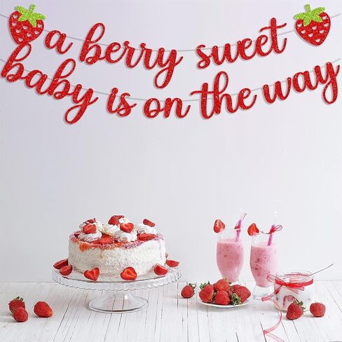 Strawberry Baby Shower Decorations a Berry Sweet Baby Is On The Way Banner with Strawberry Confetti for Strawberry Party Decoration Berry First Birthday Gender Reveal Party Supplies (Red) in Saudi Arabia