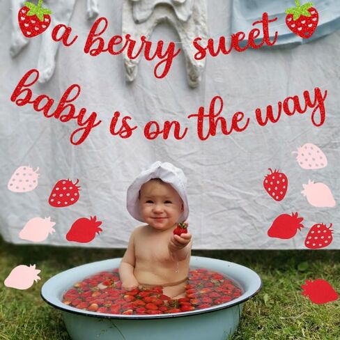 Strawberry Baby Shower Decorations a Berry Sweet Baby Is On The Way Banner with Strawberry Confetti for Strawberry Party Decoration Berry First Birthday Gender Reveal Party Supplies (Red) in Saudi Arabia