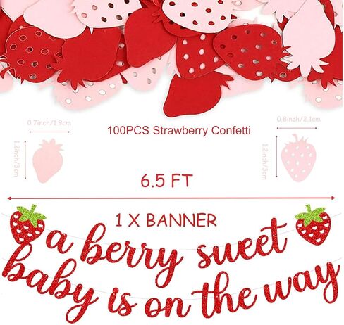 Strawberry Baby Shower Decorations a Berry Sweet Baby Is On The Way Banner with Strawberry Confetti for Strawberry Party Decoration Berry First Birthday Gender Reveal Party Supplies (Red) in Saudi Arabia