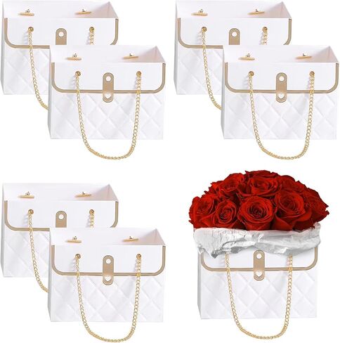 Flower Paper Gift Box with Metal Chain 6PCS Bouquet Storage Bucket Florist Bag with Handle Gift Case for Arrangements Wedding Gift Wrap Bags Pastel Gift Bags in Saudi Arabia