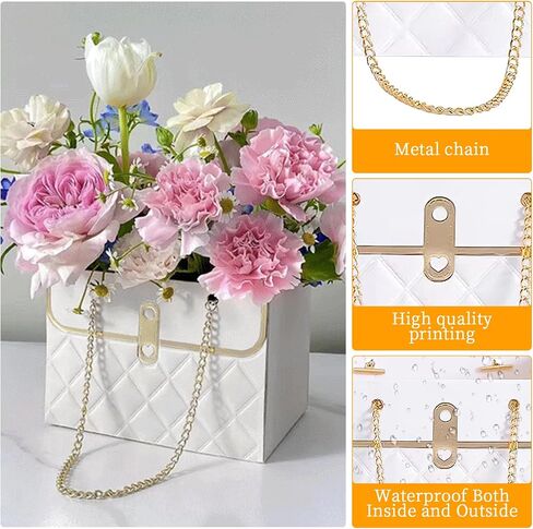 Flower Paper Gift Box with Metal Chain 6PCS Bouquet Storage Bucket Florist Bag with Handle Gift Case for Arrangements Wedding Gift Wrap Bags Pastel Gift Bags in Saudi Arabia
