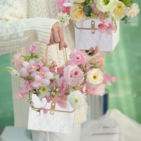 Flower Paper Gift Box with Metal Chain 6PCS Bouquet Storage Bucket Florist Bag with Handle Gift Case for Arrangements Wedding Gift Wrap Bags Pastel Gift Bags in Saudi Arabia