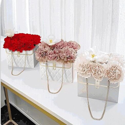 Flower Paper Gift Box with Metal Chain 6PCS Bouquet Storage Bucket Florist Bag with Handle Gift Case for Arrangements Wedding Gift Wrap Bags Pastel Gift Bags in Saudi Arabia