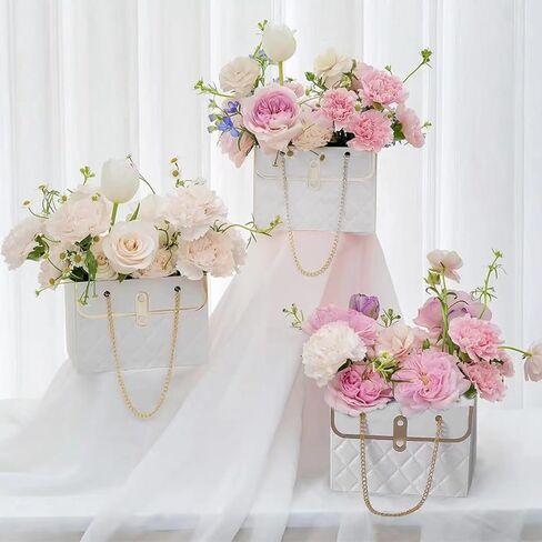 Flower Paper Gift Box with Metal Chain 6PCS Bouquet Storage Bucket Florist Bag with Handle Gift Case for Arrangements Wedding Gift Wrap Bags Pastel Gift Bags in Saudi Arabia
