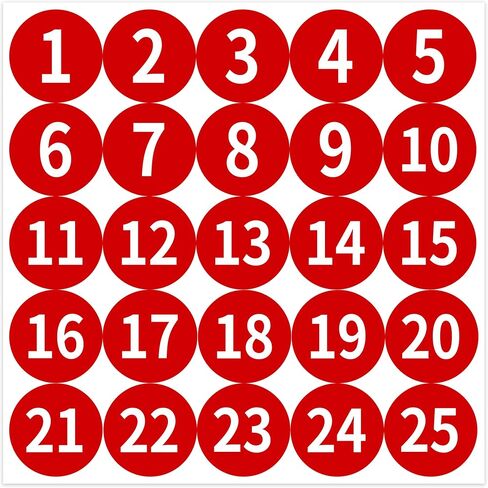 1-25 Circle Numbered Vinyl Stickers,Anti-Fading Waterproof 1 in Self Adhesive Die Cut Consecutive Number Vinyl Decal,Production and Fitness Equipment Flexible Small 1-10 Number Stickers （Red） in Kuwait