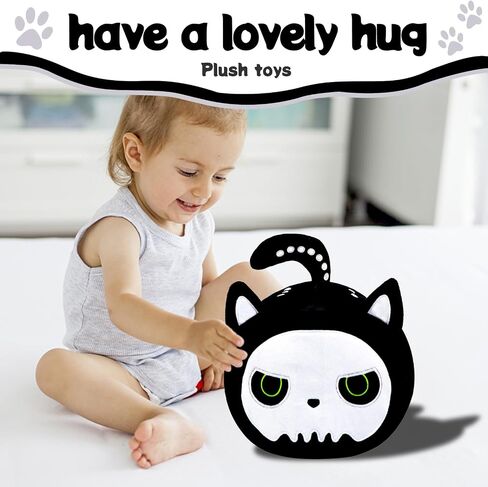 Halloween Stuffed Plush Toys, Halloween Black Cat Plush Toy, Skeleton Black Cat Stuffed Animal Pillows Black Cat Plushie Toys Gifts for Kids Adults Birthday Halloween Home Decor in Saudi Arabia