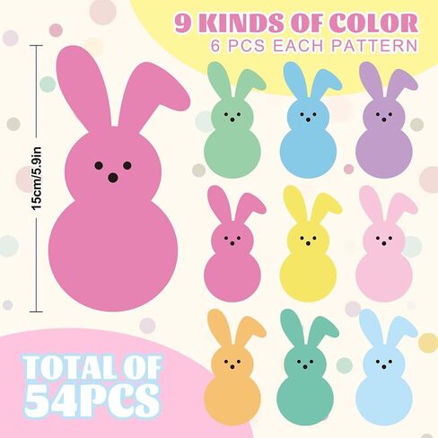 Whaline 54Pcs Easter Bunny Cutouts Colorful Rabbit Shape Paper Cutting with 100Pcs Glue Points Spring Assorted Bulletin Board Decor for DIY Craft Art School Home Party Favor in Kuwait