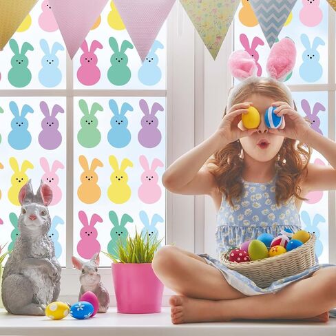 Whaline 54Pcs Easter Bunny Cutouts Colorful Rabbit Shape Paper Cutting with 100Pcs Glue Points Spring Assorted Bulletin Board Decor for DIY Craft Art School Home Party Favor in Kuwait