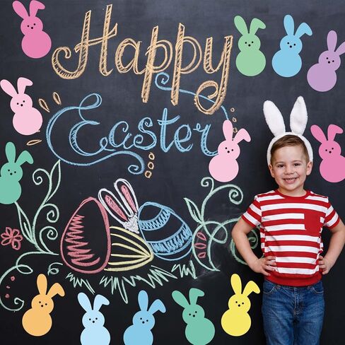 Whaline 54Pcs Easter Bunny Cutouts Colorful Rabbit Shape Paper Cutting with 100Pcs Glue Points Spring Assorted Bulletin Board Decor for DIY Craft Art School Home Party Favor in Kuwait