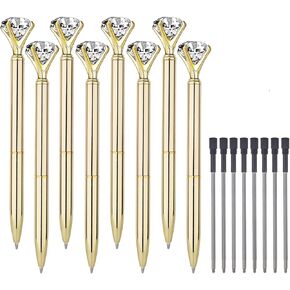Diamond Pens Metal Ballpoint Pen with Big Diamonds on Top,Fun Fancy Crystal Diamond Pen Bling Diamond Ballpoint Pens Rose Gold Pens for Women Girls Wedding School Ofiice （12pack Gold