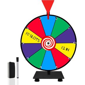 12 Inch Spinning Wheel for Prizes, Heavy Duty Base with 10 Slots Color Prize Wheel, Spin The Roulette Wheel for Carnival, Trade Show and Win Fortune Spin Games