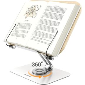 قائمة الكتاب للقراءة ، حامل قابل للتعديل مع مقاطع وصفحة 360 درجة ، وسطح المكتب القابلة للطي لكتاب الطبخ ، والموسيقى ورقة ، كمبيوتر محمول ، وصفة ، كتب مدرسية ، خالية من اليدين ، الخشب ، الألومنيوم