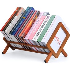 Bamboo Desktop Bookshelf ، منظم رفك المكتب المكتبي الرجعية ، رف الكتب من الطاولة ، رفوف حامل المجلات الكبيرة للمكتب المنزلي ، مائلة للكتب لمجلات الكتب ملفات ملفات CDS ، براون