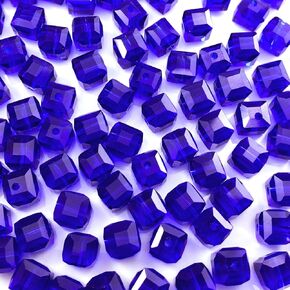 100 PCS 8mm Square Crystal Glass Beads for DIY Jewelry Making (Peacoca Blue)