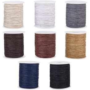 PH PandaHall 800 Yards 1mm Waxed Cord, 8 Colors Waxed String Cotton Waxed Thread Beading Cord for Chinese Knotting Wax Cord Necklace String for Jewelry Making Bracelet, Earth Tone