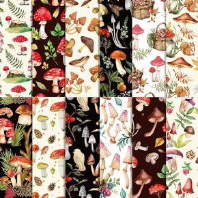 Mushroom Scrapbook Paper Pad, 24Pcs Watercolor Mushroom Pattern, Double-Sided Decopodge Paper, Cardstock Paper for Scrapbooking DIY Decorative Background Cardmaking Supplies Craft Paper
