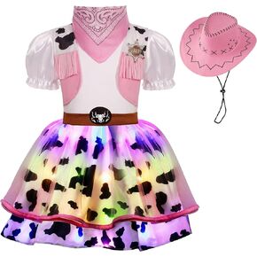 Cowgirl Costume for Girls LED Cowgirl Dress for Girls Halloween Western Rodeo Dress Up