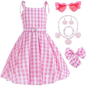 Princess Costumes Novelty Movie Cosplay Plaid Slip Dress Kids Birthday Fancy Girls Pink Costume with Accessories 3-10Y