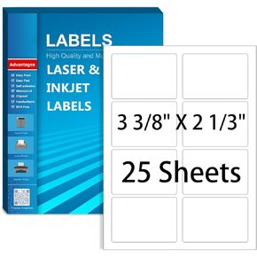 Name Tag Stickers- 3 3/8" X 2 1/3" Blank Labels, Printable Sticker Paper for Inkjet Printer, Adhesive Sticker Labels, Return Address Mailing Labels for Envelopes- 25 Sheets, 200 Labels