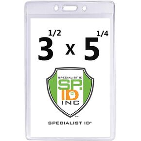 5 Pack - Premium Heavy Duty 3 1/2" X 5 1/4" Extra Large Event Badge Holder (4X6 Outside) - Clear Plastic Name Tag Sleeves, Concert Ticket, Press Pass or Sporting Event Holder by Specialist ID