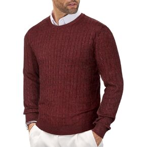 COOFANDY Men's Crewneck Knit Sweater Slim Fit Lightweight Casual Twist Patterned Cable Knitted Pullover