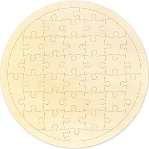 Blank Puzzle Round Shape with 38 Pieces to Draw on, Each Piece is Unique, Blank Wooden Jigsaw Puzzles with Tray for Crafts & DIY, Custom Puzzle 8.4x8.4 Inches 1 Pack