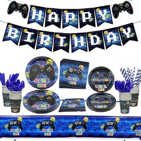 Video Game Party Supplies - Game Birthday Decoration Kit for Boys, Including HAPPY BIRTHDAY Banner, Plates, Cups, Napkins, Tableware, Tablecloths, for Kid Birthday Decoration - Serves 20