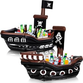 Zhanmai 2 Pcs Inflatable Pirate Ship Drink Cooler Inflatable Serving Bar Food Container for Halloween Pirate Party Decorations Supplies(Classic Style)