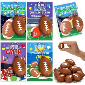 Valentine’s Day Cards for Kids School, 24 Pack Football Keychains Kids Valentines Cards with Squishy Toy, Valentines Day Exchange Gifts for Kids Classroom, Ideal Party Favors for Kids Boys Girls
