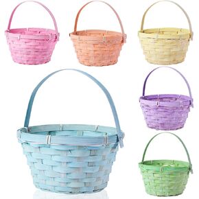 Yulejo Easter Woven Bamboo Basket Round Small Woven Basket with Handle Buckets for Easter Egg Hunt Picnic Party Supplies Birthday Decoration(6 Pieces, Lovely)