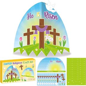 WATINC Easter Cross Craft Kit - Make Your Own He is Risen Scene Standable Diorama Thankful Crafts, DIY Jesus Faith Religious Cross for Classroom Sunday School Church Christian Day Easter Party (40Pcs)