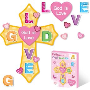 Haooryx Mother’s Day Craft Kit - 28 Pack Mother’s Day God is Love Cross DIY Craft Make Your Own Thankful Cross Hanging Ornament Religious Sunday School Church Christian Mom Birthday Party Activities