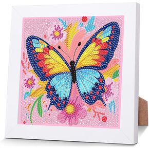 BXXRBX Butterfly Diamond Art Painting Kits for Kids with Frame- Animal Diamond Art for Kids Ages 4-8-12, Butterfly Gem Painting Kit for Gift Home Wall Decor 7x7 Inch