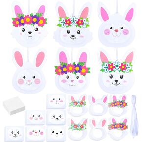 Ctosree 24 Sets Easter Craft Kits Bunny Tissue Paper Crafts DIY Make Your Own Rabbit Ornament Easter Bunny Craft for Easter Art Activity Project Spring Decoration