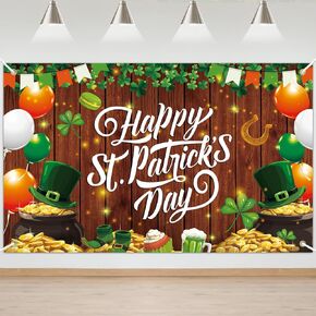 St Patricks Day Decorations, St. Patricks Day Banner, St Patrick's Day Backdrop for Irish Shamrock Leaves Party Supplies, 71x43 Inch