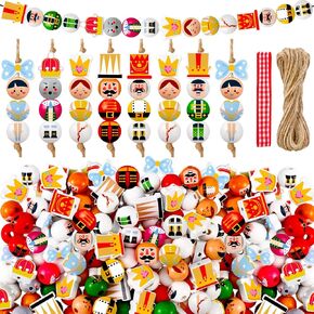 240 Pcs Jesus Easter Wood Beads with Twine Easter Wooden Beads Garland Religious Party DIY Crafts Round Beads for Easter Party Farmhouse Home Decor