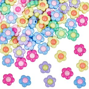 60Pcs Acrylic Flower Bead Colorful Opaque Beads 5 Petal Candy Color Rainbow Two Tone Random Floral Loose Spacer Bead for Jewelry Making Bracelets Necklaces Earrings Supplies DIY Crafting