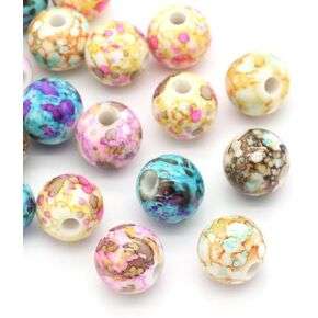 100 Round Acrylic Beads for Pens in Splatter Patterns 14mm Multicolor Beads with 3.6mm Hole